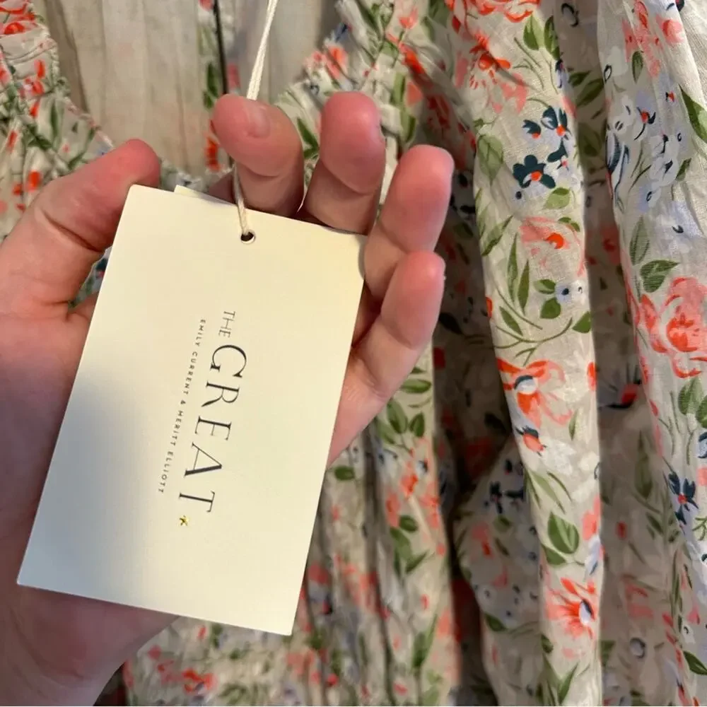 NWT THE GREAT. Floral Gray Pink Cotton Maxi Dress Large 3 - Picture 10 of 12